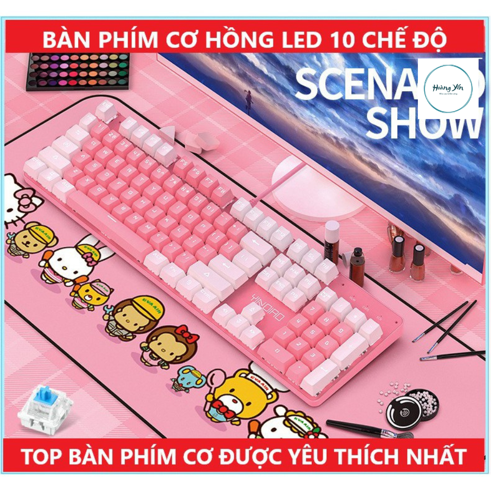 Bàn Phím Cơ HỒNG Cao Cấp T900 Led 10 Chế Độ Khác Nhau, Phím Cơ Blue Gaming Cho Máy Tính, Laptop, PC Cho Cả Nam Và Nữ