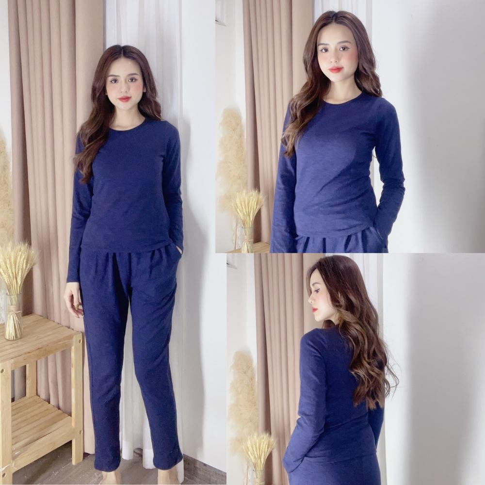 Bộ mặc nhà tay dài nữ thu đông Cotton chất len cao cấp, giá rẻ có đủ size Từ S đến xxl