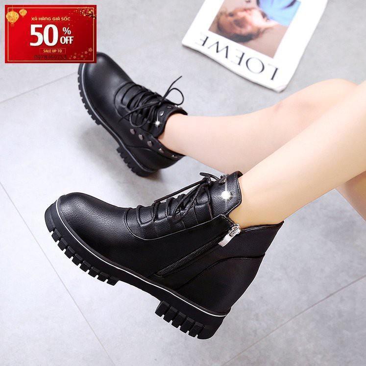 Giày Boots độn gót cổ thấp S1099 (Đen)