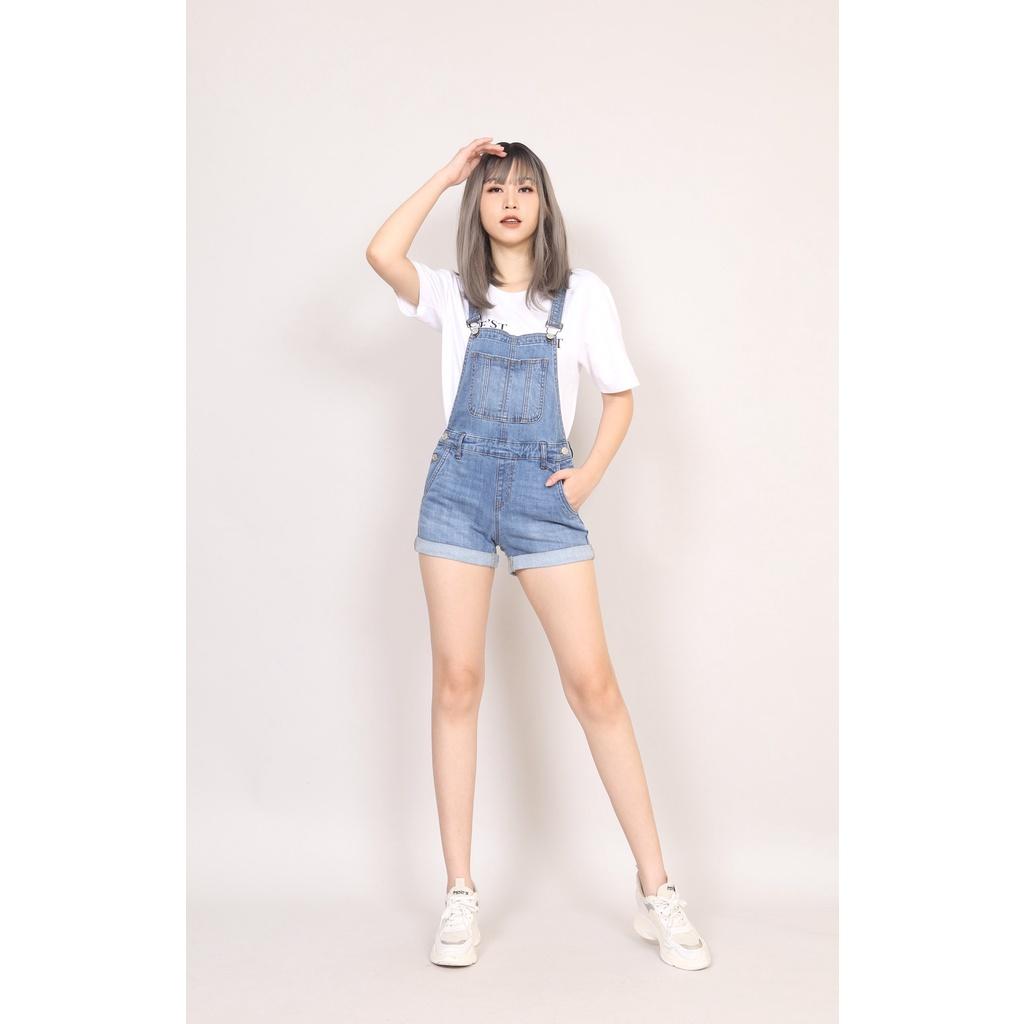 Quần Yếm bò Nữ cơ bản Trơn Túi Trước Ngực CT JEANS