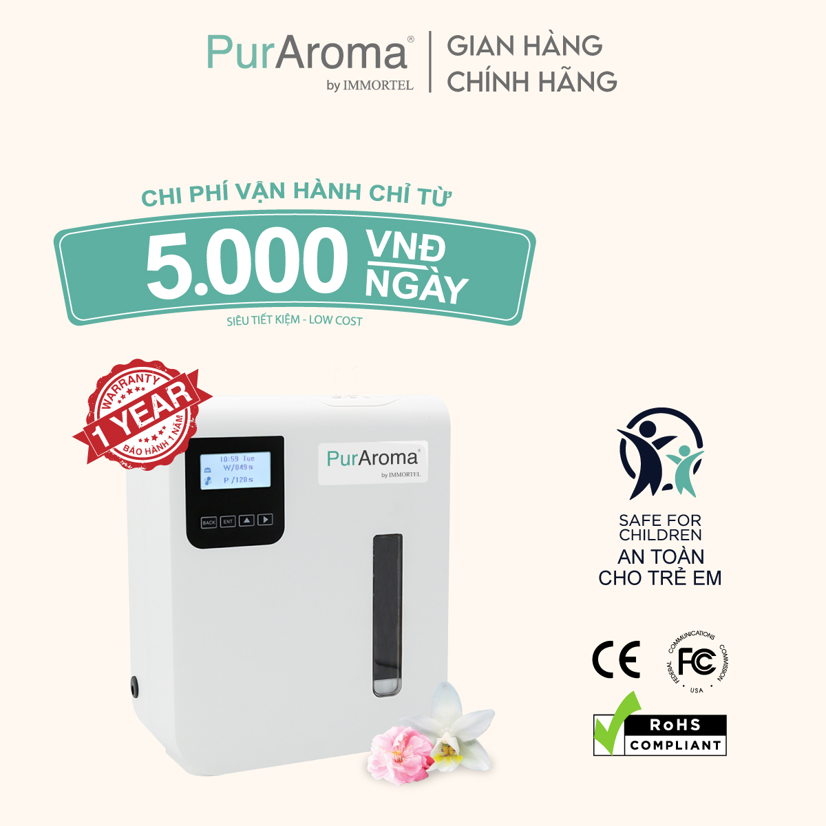 Máy Khuếch Tán Tinh Dầu PurAroma - WPA 165G New Model - Công Nghệ Khuếch Tán Siêu Âm Nhật Bản