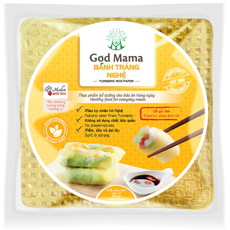 Bánh tráng nghệ God Mama - Hình vuông 22cm - Bánh tráng màu tự nhiên từ rau củ - Siêu dai, siêu dẻo, dễ cuốn hơn - Phù hợp cho những người muốn giảm cân - An toàn cho sức khỏe