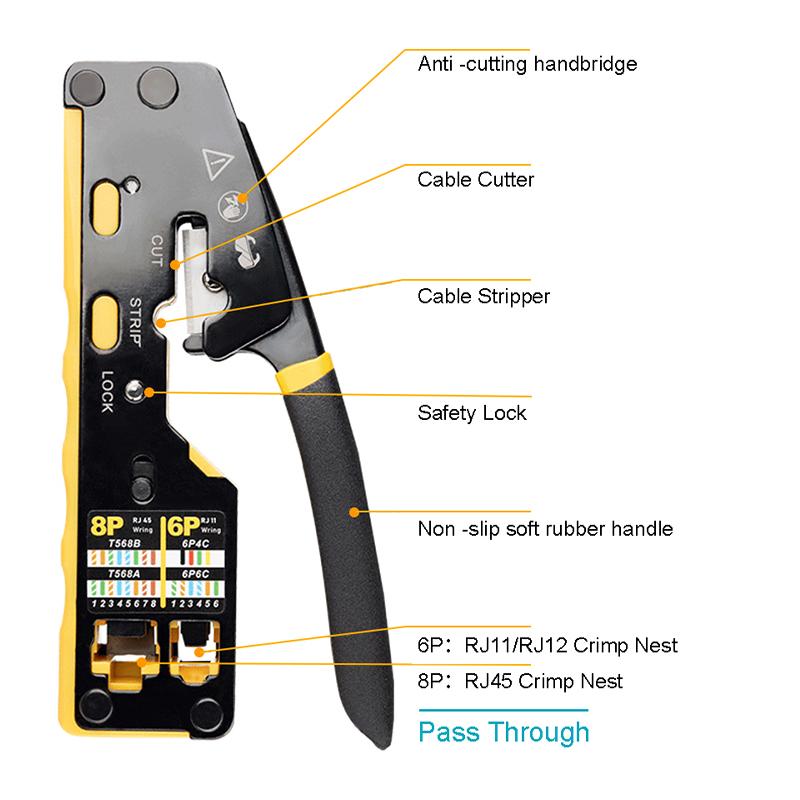 ONTi RJ45 Dụng Cụ Uốn Đi Qua Crimper Cho Cat6 Cat5 Cat5e 8P8C Đầu Nối Lưỡi Dao Thay Thế Cáp Ethernet Vũ Nữ Thoát Y