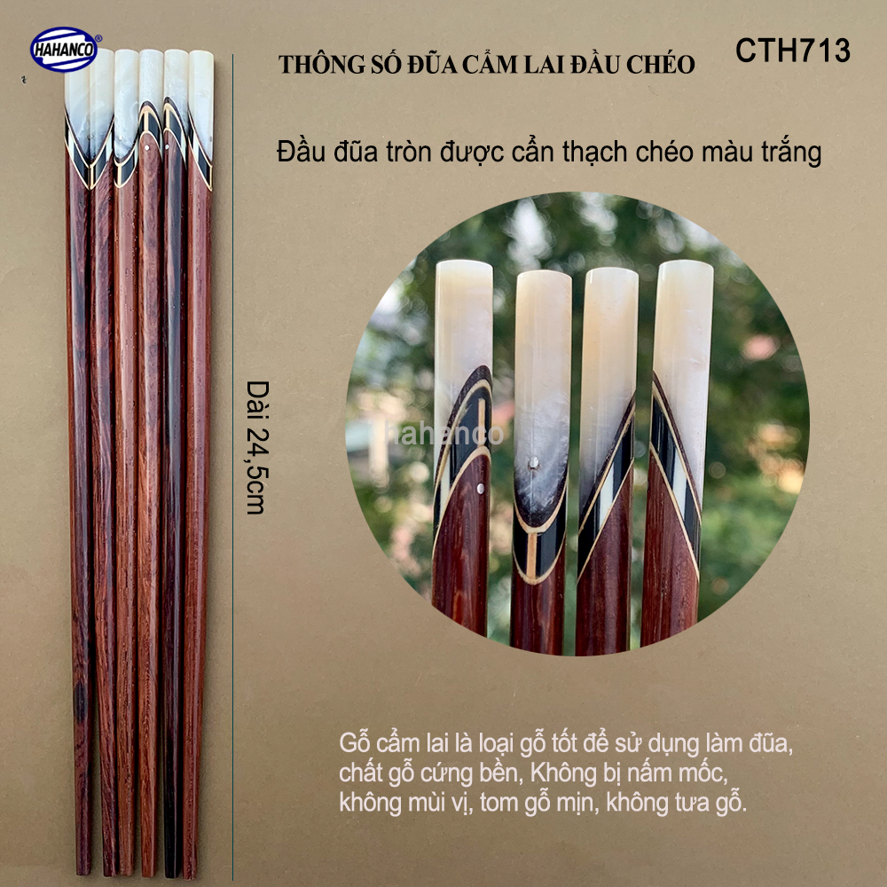 Đũa gỗ Cẩm Lai đầu cẩn thạch chéo (10 đôi/Hộp) ️CTH713 - An toàn khi sử dụng với mọi người