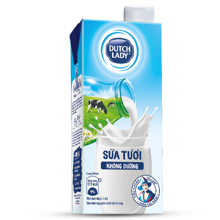 Thùng 12 Hộp Sữa Tươi Tiệt Trùng Dutch Lady Cô Gái Hà Lan Không Đường (12 X 1L)