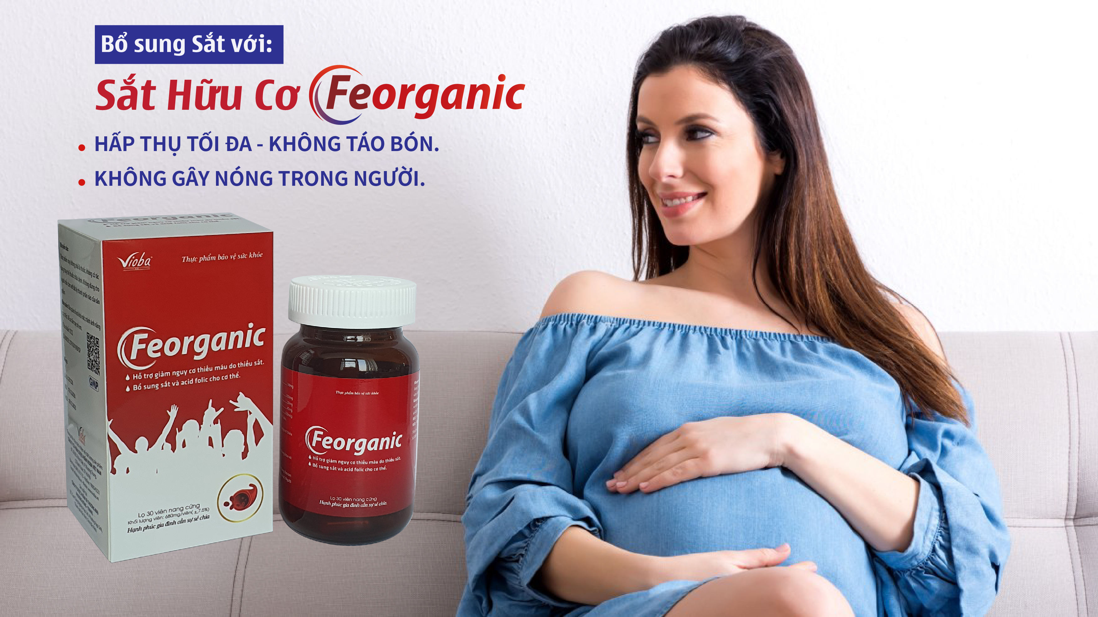 Sắt hữu cơ Feorganic - Hỗ trợ giảm nguy cơ thiếu máu do thiếu sắt. Bổ sung sắt và Acid folic cho cơ thể. Dùng cho phụ nữ có thai, cho con bú, sau phẫu thuật... Sắt hữu cơ của Vioba, hộp x 30 viên.
