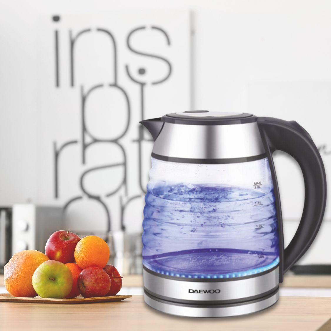 Ấm siêu tốc thủy tinh 1.7L Daewoo DWK-GL1803 thiết kế vỏ sò đèn LED độc đáo - Hàng chính hãng