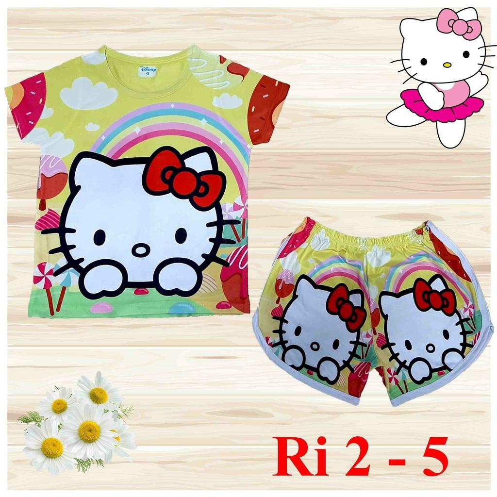 Đồ bộ bé gái, bộ cộc tay cho bé gái hình Hello kitty size 8-20KG chất thun lạnh Thái cực mềm mát