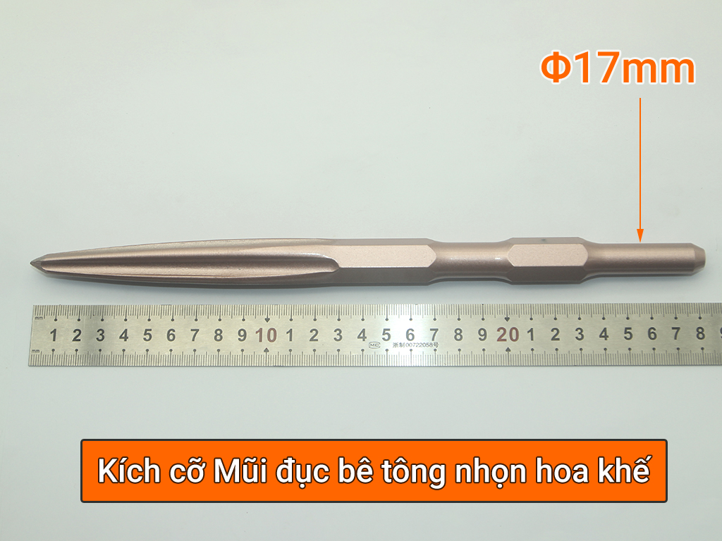 Mũi đục bê tông nhọn hoa khế chuôi gài Φ17mm