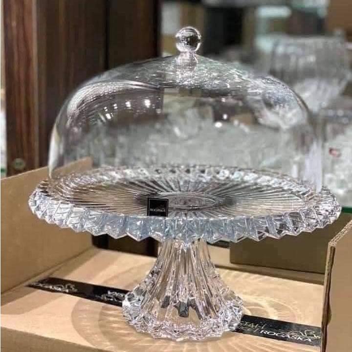 Chân Bồng Pha Lê Rogaska Đựng Đồ Ăn, Trái Cây, Bánh Mứt Kẹo, Có Nắp, Đường Kính 33cm Dùng Trang Trí Bàn Tiệc, Nhập Đức