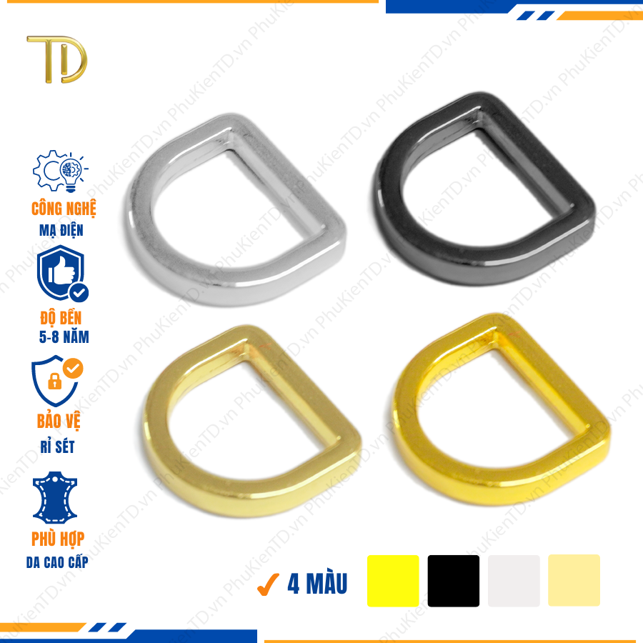 Khoen d túi xách, Khoen chữ d túi xách, Khoen bán nguyệt túi xách 12mm mạ điện độ bền 5-8 năm