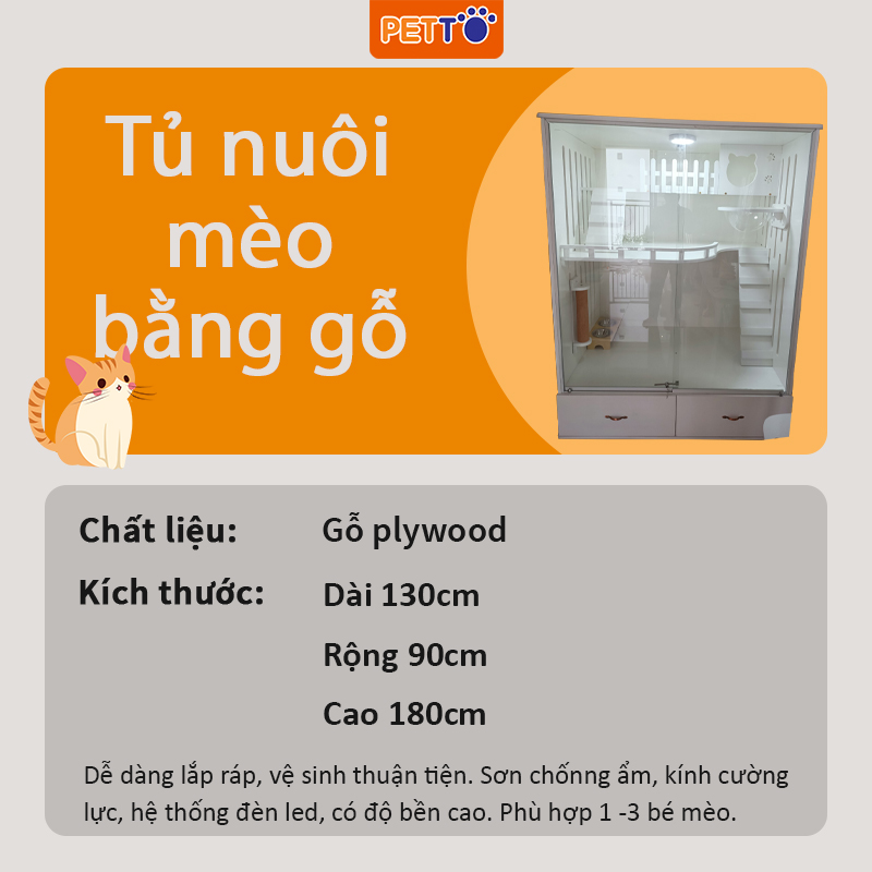 Tủ nuôi mèo - nhà mèo bằng GỖ 3 tầng theo phong cách hàn quốc HIỆN ĐẠI dành cho 2-3 bé mèo sản xuất tận xưởng CC051