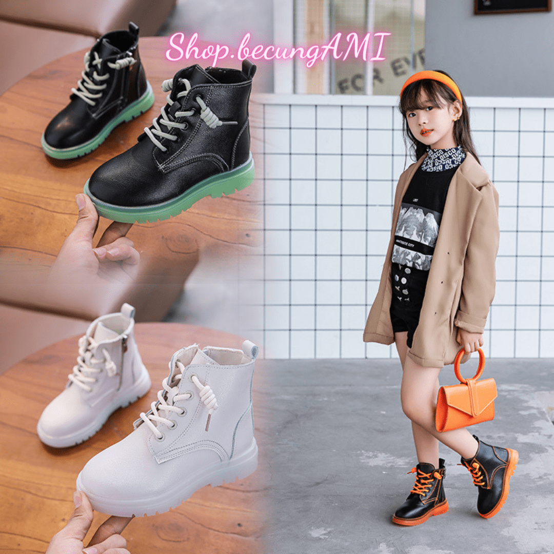 Giày bốt da cho bé trai và bé gái - Giày Boot Martin phong pách Anh Quốc cho trẻ đế mềm Giầy bốt cổ ngắn