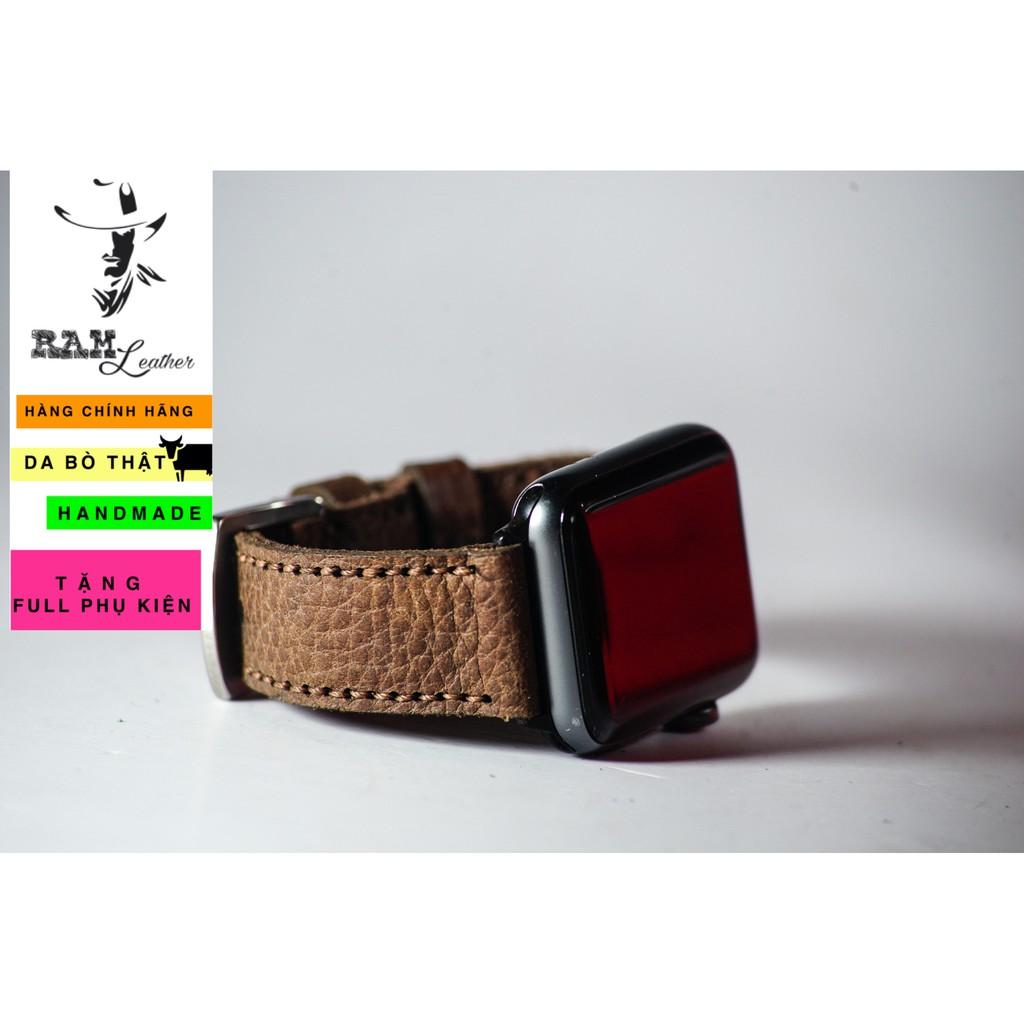 Dây đồng hồ da bò thật nâu hạt handmade RAM 1951-chính hãng RAM leather