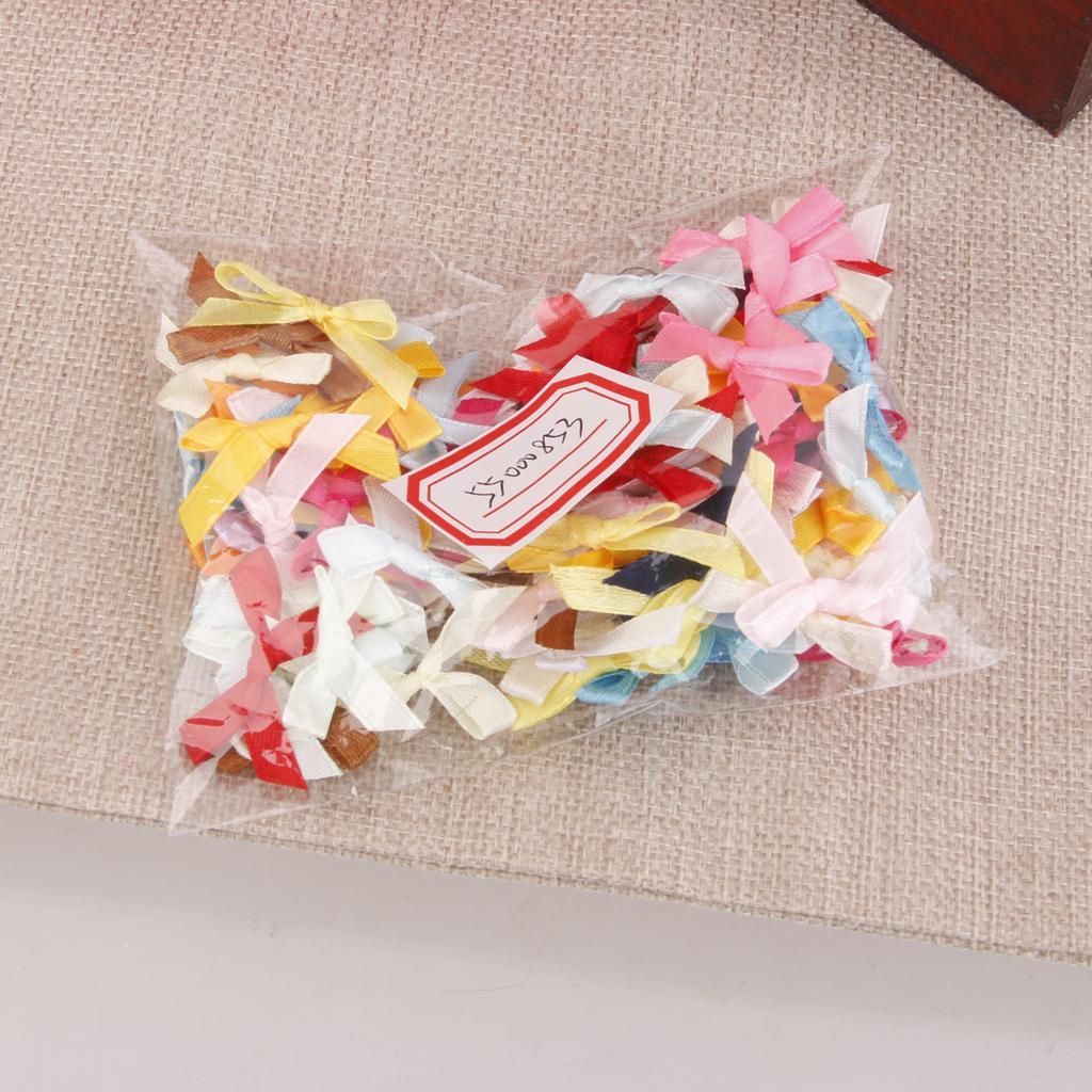 Pack of 100 Mini Satin Ribbon Flowers Bows for DIY Craft Wedding Decoration Colorful