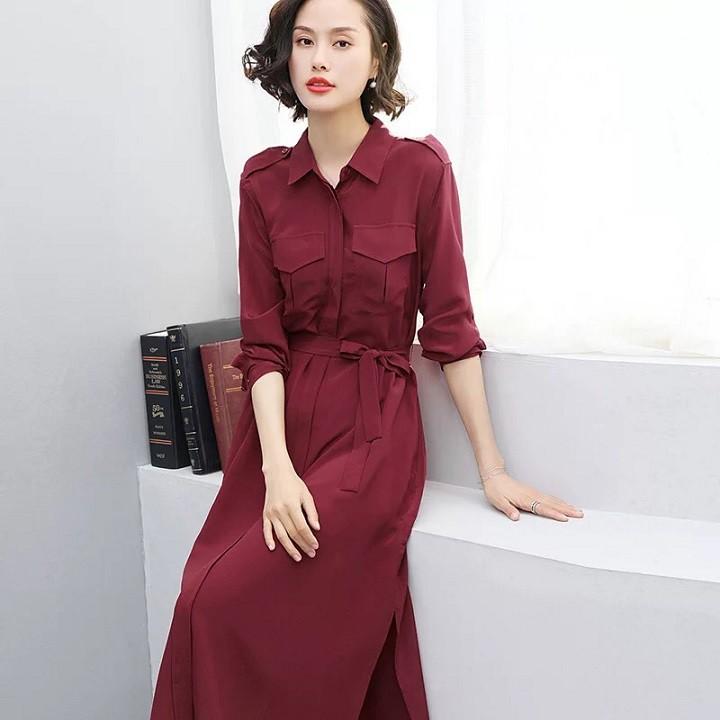 DRESS241-ĐẦM SUÔNG SƠ MI TAY LỠ THẮT EO S-6XL