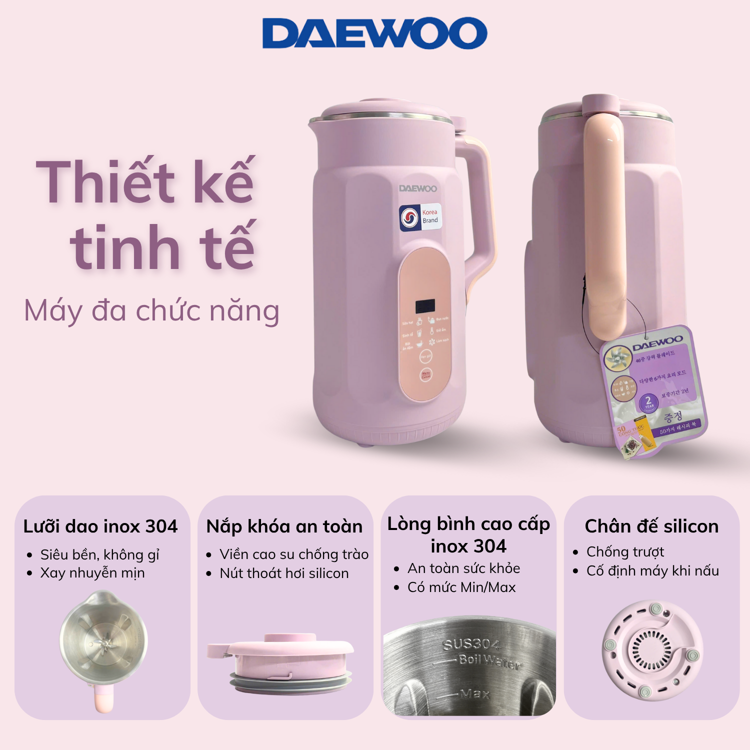 Máy Làm Sữa Hạt Daewoo DWSM-1310 1L, tặng Cẩm Nang 50 Công Thức - Máy Xay Nấu Đa Năng BH 2 năm, Hàng Chính Hãng