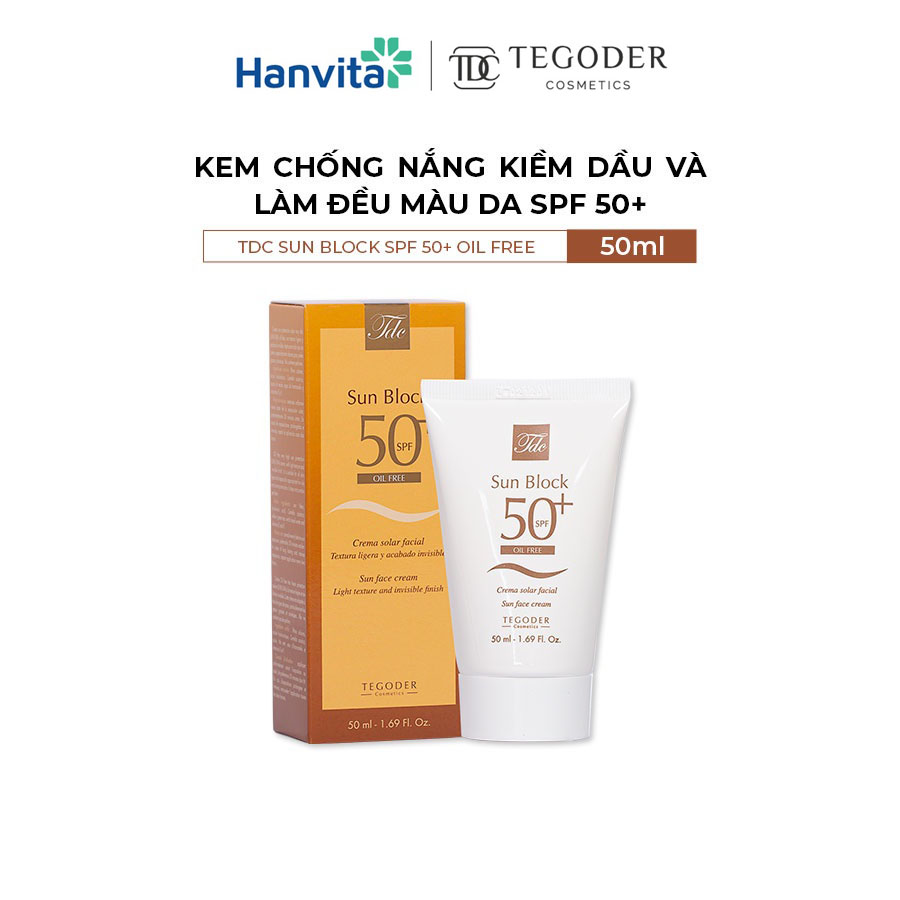 Kem chống nắng kiềm dầu và làm đều màu da SPF 50 + Tegoder TDC Sun block SPF 50 + oil free 50 ml mã 9836