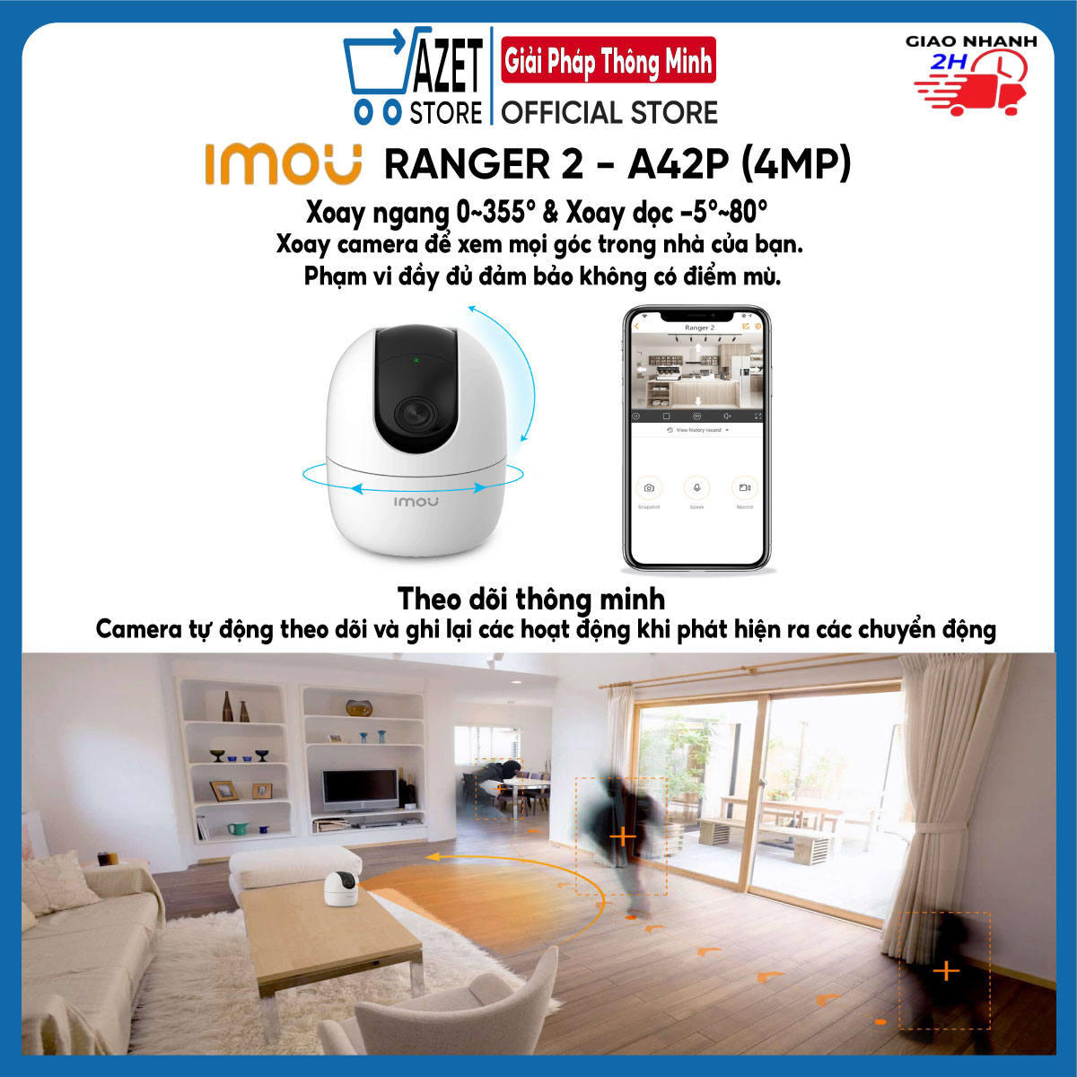 Camera ip wifi imou ranger A42P 4M Quad HD (2K ) A22EP | Full HD 1080P | phiên bản mới xoay 360 | hàng chính hãng | bảo hành 2 năm