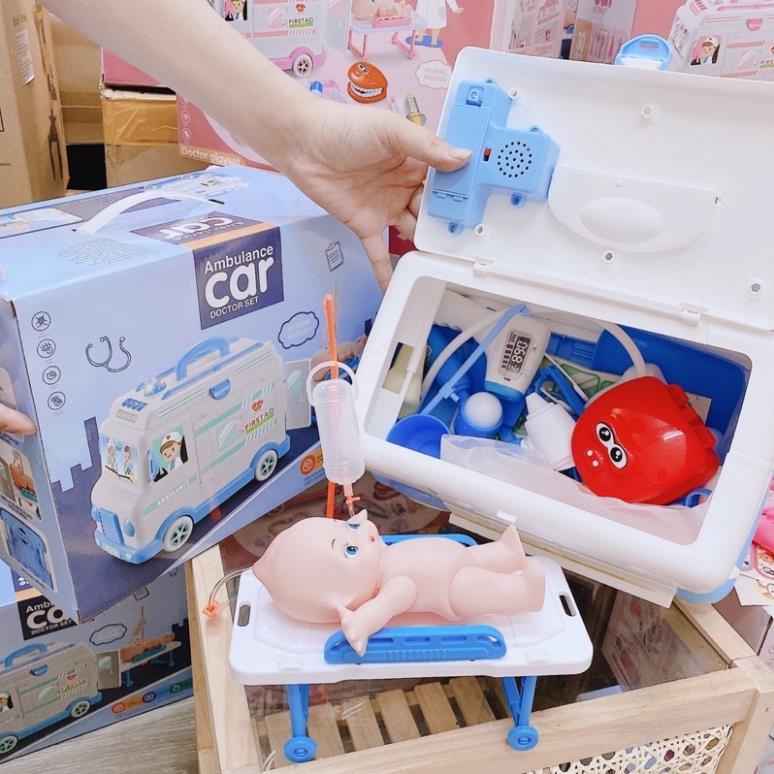 Nubie Đồ Chơi Bác Sĩ 30pcs Xe Cứu Thương Có Đèn, Nhạc Cho Bé Nhập Vai Mô Phỏng Thiết Bị Y Tế, Khám Bệnh-Màu Xanh