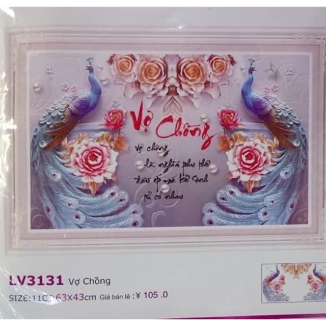 Tranh thêu chữ thập Vợ Chồng (63x43cm) chưa thêu