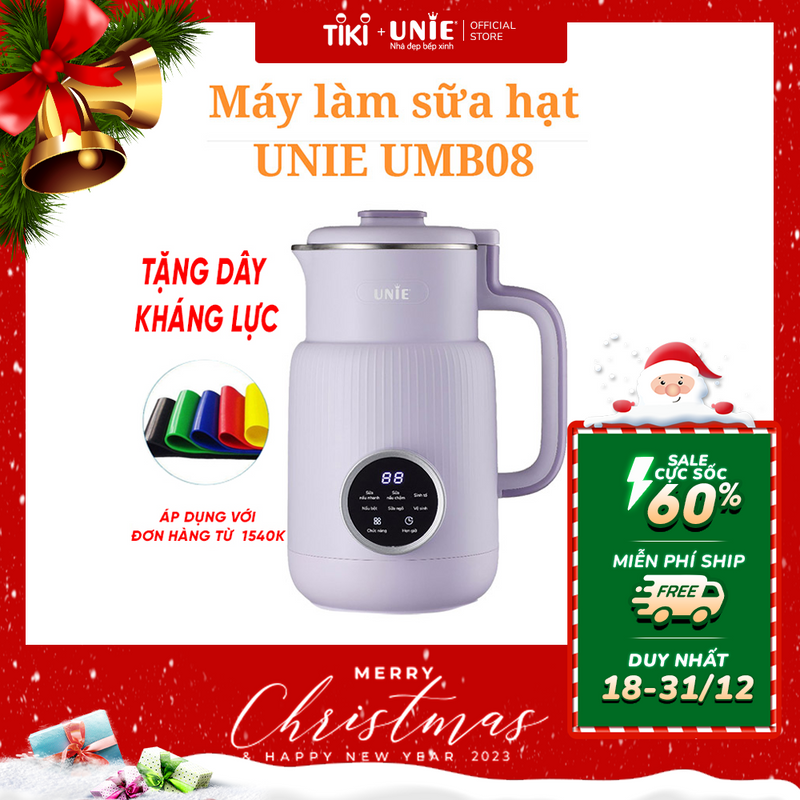 Máy làm sữa hạt Unie chính hãng UMB08, công suất 600W, máy sữa hạt dung tích 600ml, 5 chức năng xay nấu tiện lợi, xay nhuyễn mịn mọi thực phẩm, vệ sinh dễ dàng, chất liệu an toàn sức khỏe