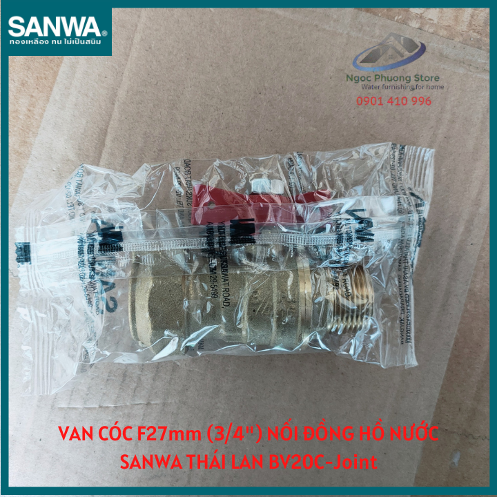 Van cóc Sanwa nhập khẩu nối đồng hồ nước, ren ngoài 27mm BV20C-Joint