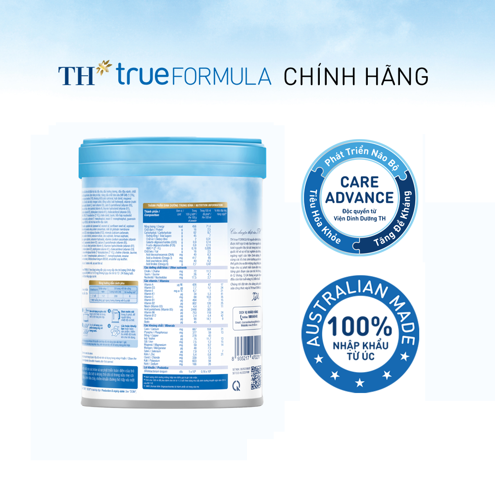 Thùng 6 hộp sản phẩm dinh dưỡng công thức cho trẻ từ 1 đến 2 tuổi TH True Formula 3 800g (800g x 6)