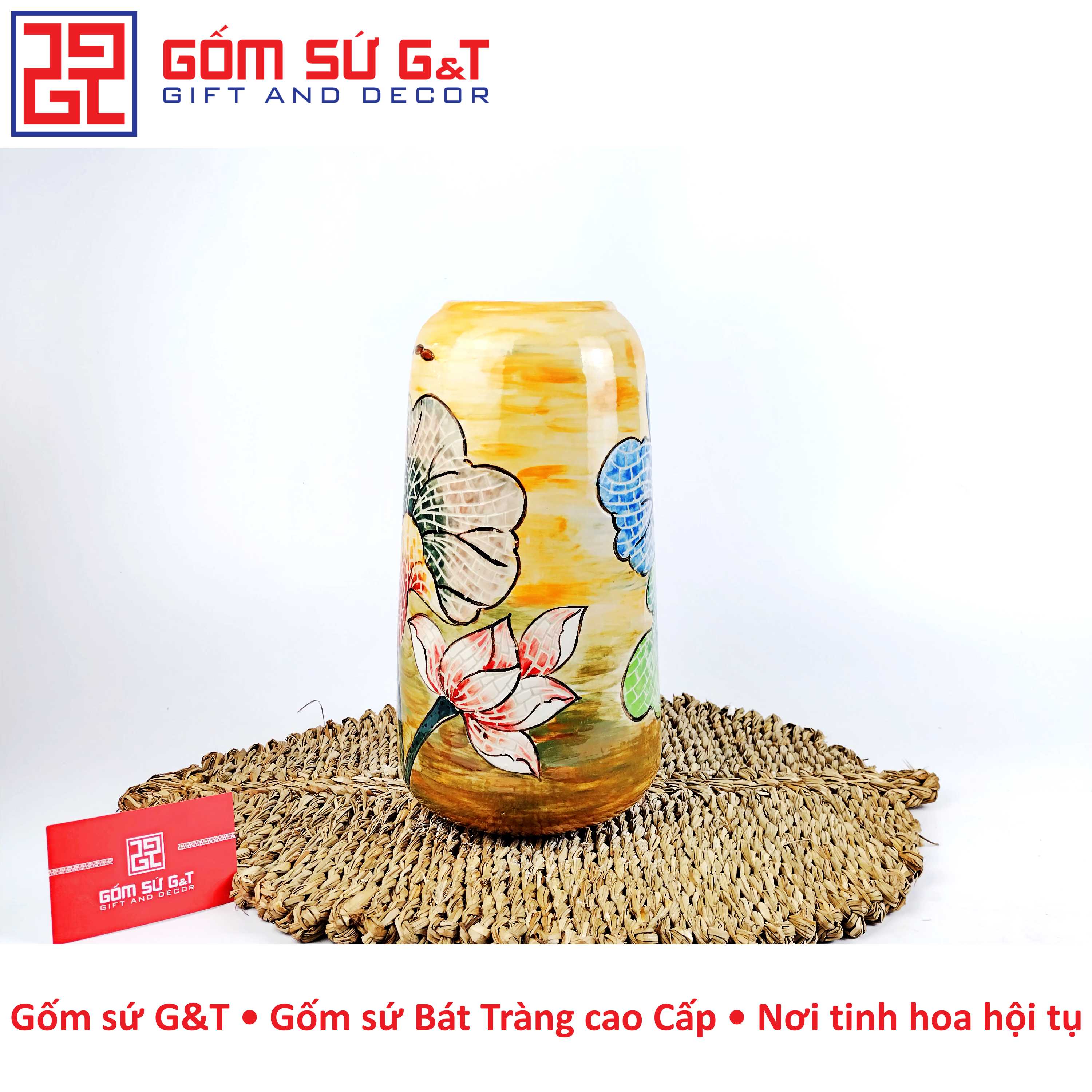 Lọ hoa dáng đu đủ sen chuồn Gốm Sứ G&amp;T