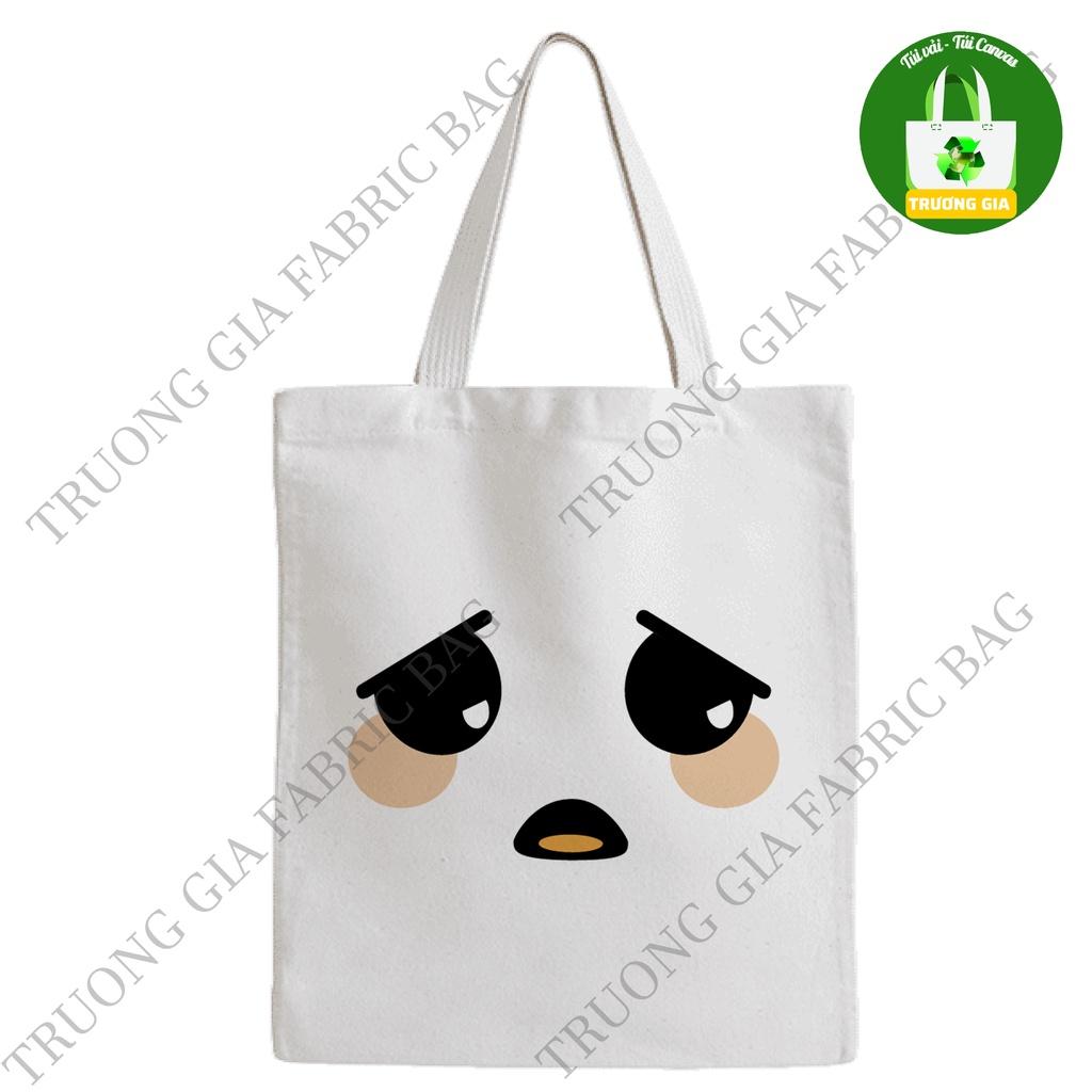 TúI tote canvas Trắng in hình Face Smile không khóa kéo 26x33 Trương Gia Túi Vải - Túi Canvas