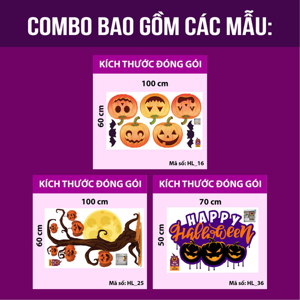 Decal trang trí Halloween 2020 combo hội bí ngô