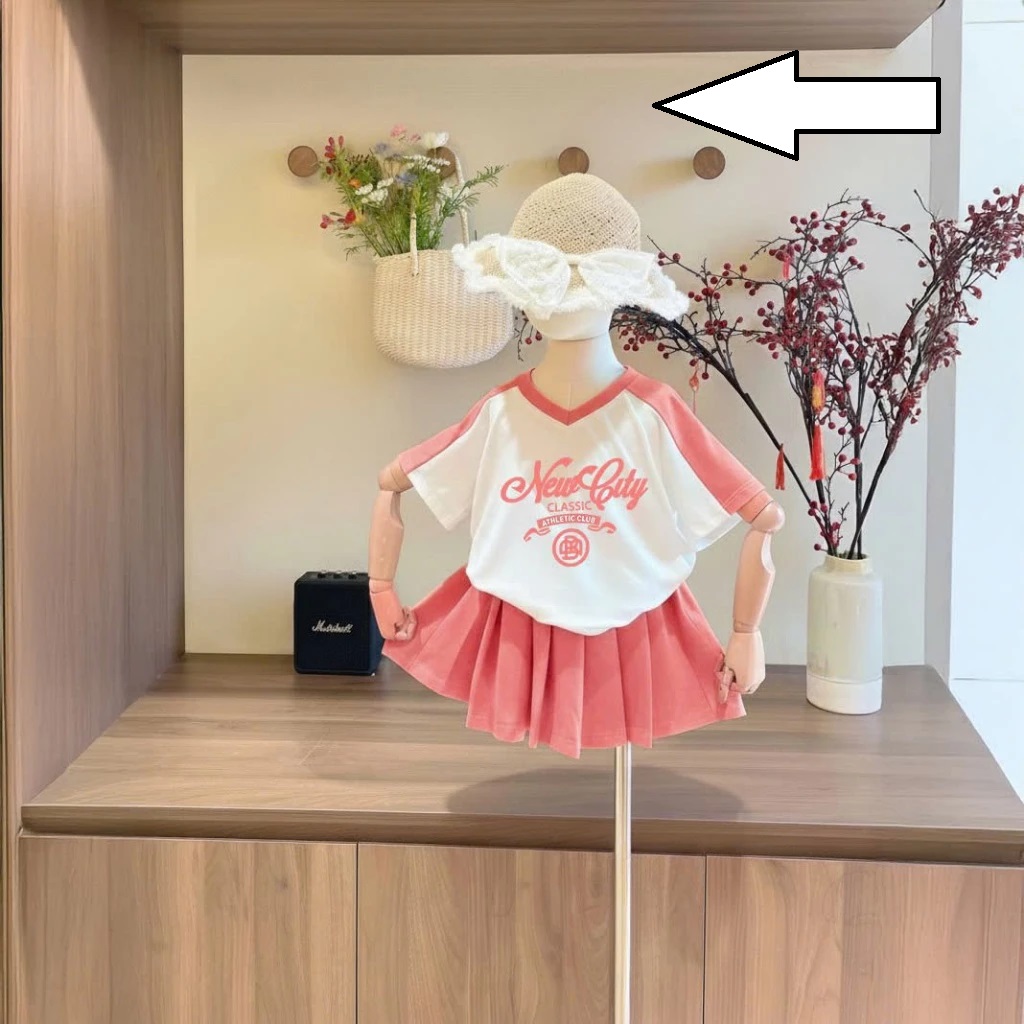 Set Váy Bé Gái Áo Thun Cotton 4C Phối Màu Chân Váy Xếp Ly Kèm Quần Năng Động Cá Tính Từ 12-45kg Dành Cho Bé Gái