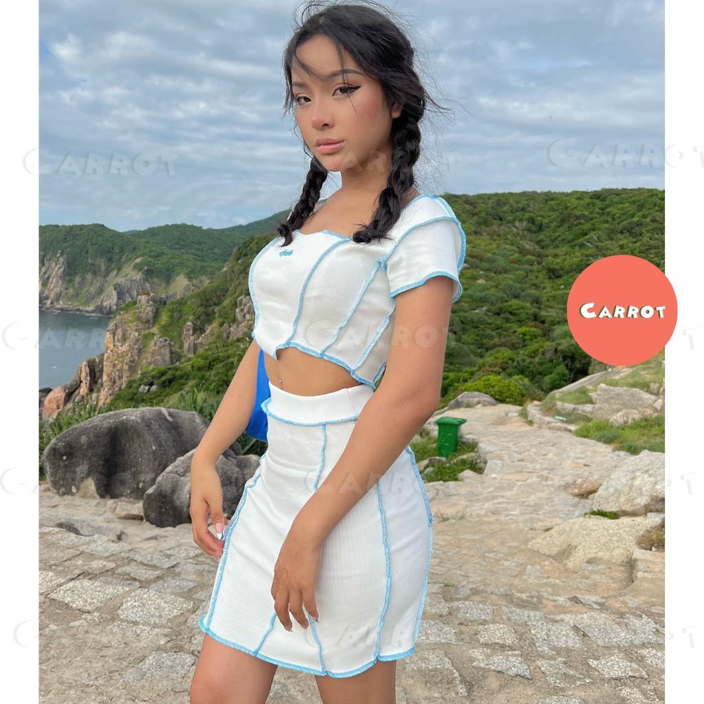 Áo croptop và chân váy set đồ nữ đi chơi đi du lịch sang chảnh phong cách hàn quốc trendy carrotxinhdep chất co giãn -91
