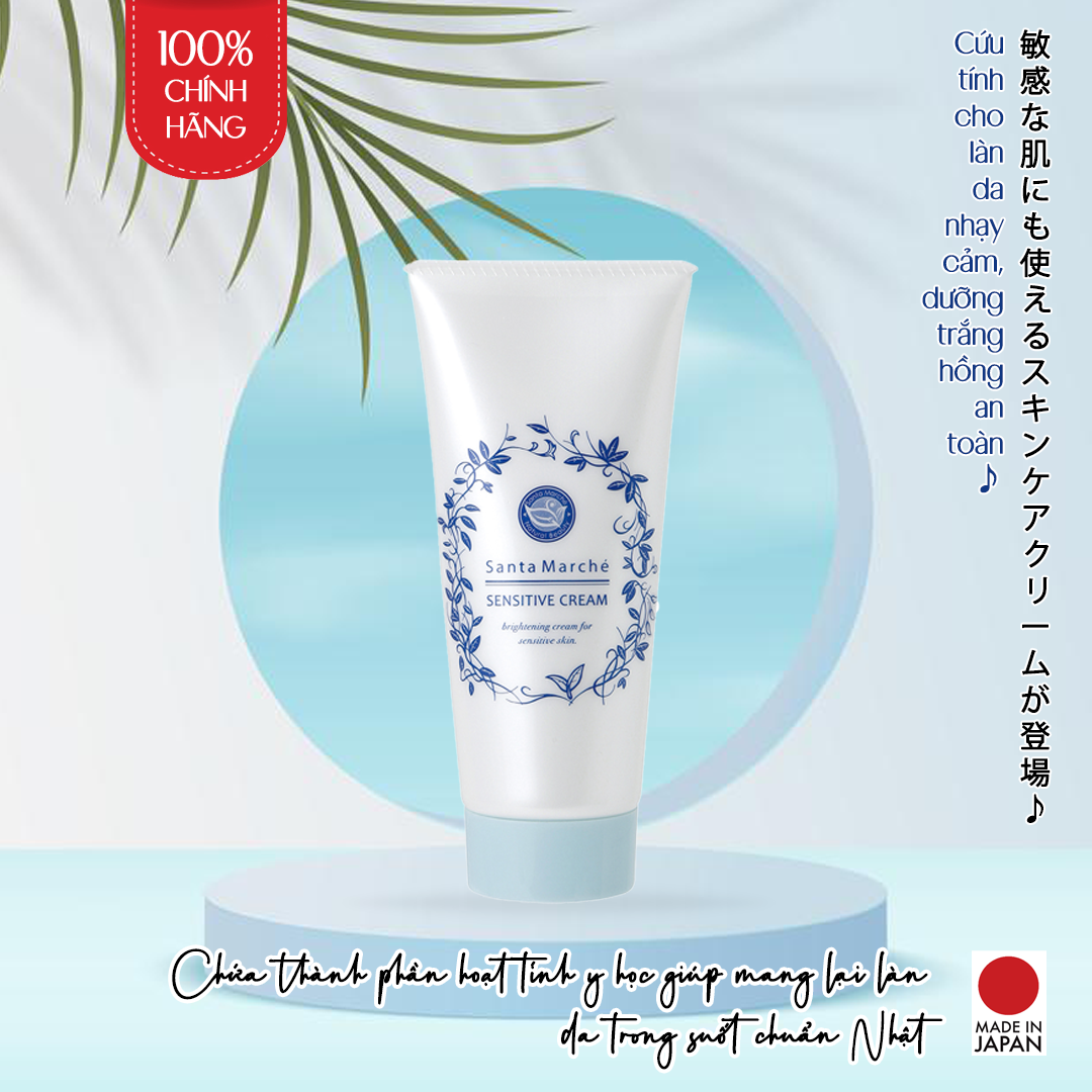 Kem Dưỡng Ẩm Trắng Da Nhật Bản Cho Da Nhạy Cảm Santa Marché Sensitive Cream, Chứa Tinh Chất Nhau Thai, Collagen, Mật Ong, Protein Màng Vỏ Trứng, Các Chiết Xuất Từ Nấm Men Và Thực Vật