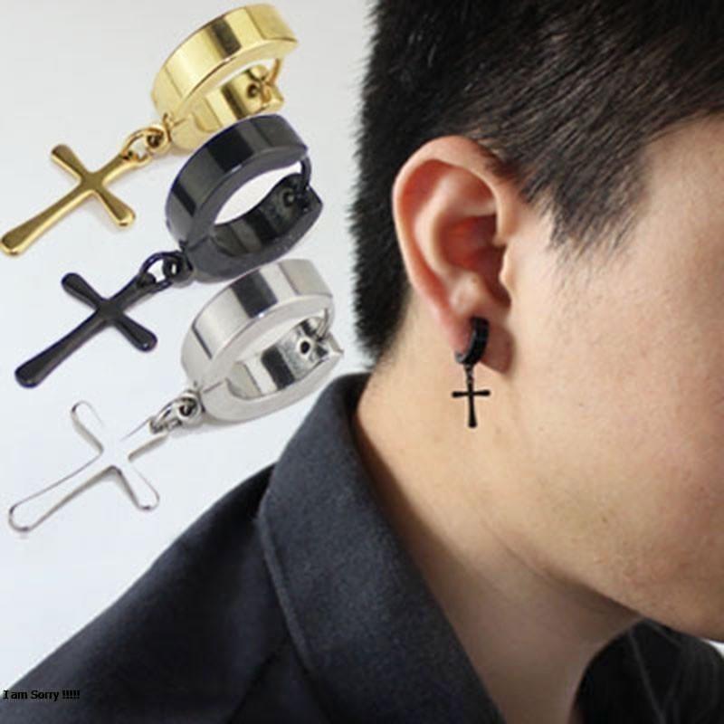 Bông Tai Nam Inox Khoae Tròn Rớt Thánh Giá Cá Tính Phong Cách Hàn