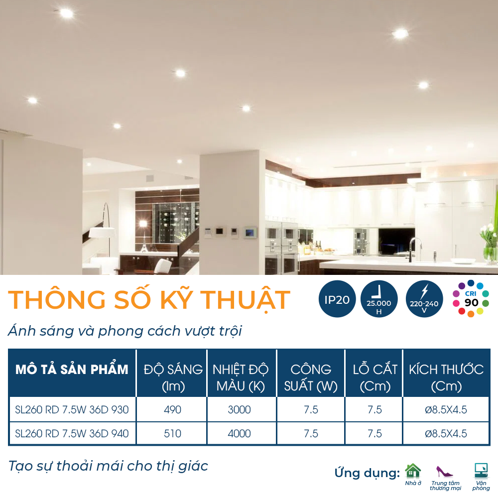 Bộ đèn chiếu điểm Philips SL260 RD 7.5W ánh sáng vàng, trung tính - Phong Cách và Ánh Sáng Cao Cấp