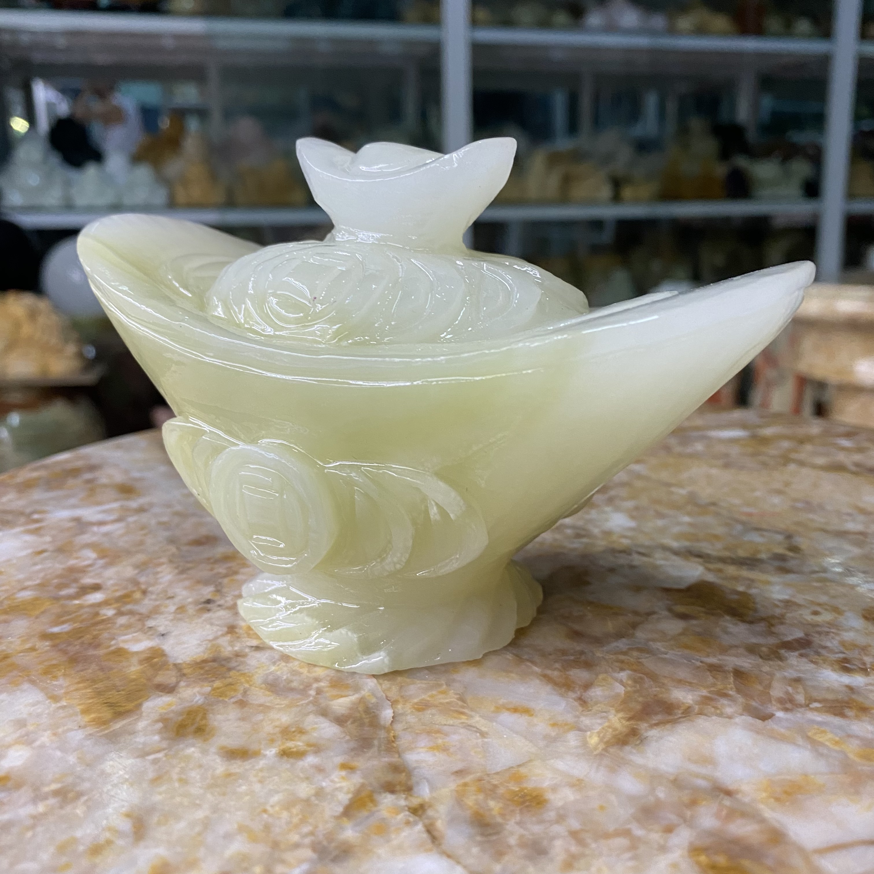 Thỏi Vàng Thần Tài, Kim Nguyên Bảo Phong Thuỷ Chiêu Nạp Tài Lộc Đá Ngọc Onix - dài 15cm