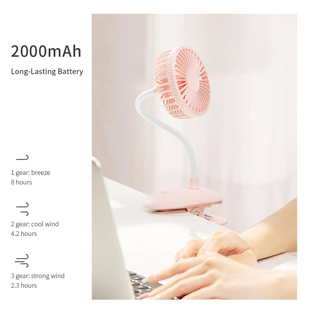 Quạt kẹp di động 3 bánh răng điều chỉnh tốc độ gió,Độ ồn thấp,dung lượng pin 2000mAh,hỗ trợ sạc qua USB