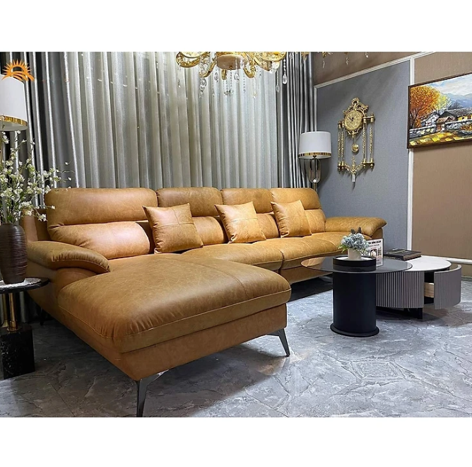 Sofa góc L da bò Italy Tundo màu vàng SFLCT01 3m3 x 1m6 hàng cao cấp chuẩn da bò nhập khẩu Ý