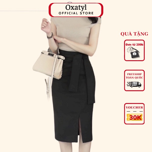 Chân váy công sở Oxatyl M234 dáng bút chì ôm sẻ tà trước