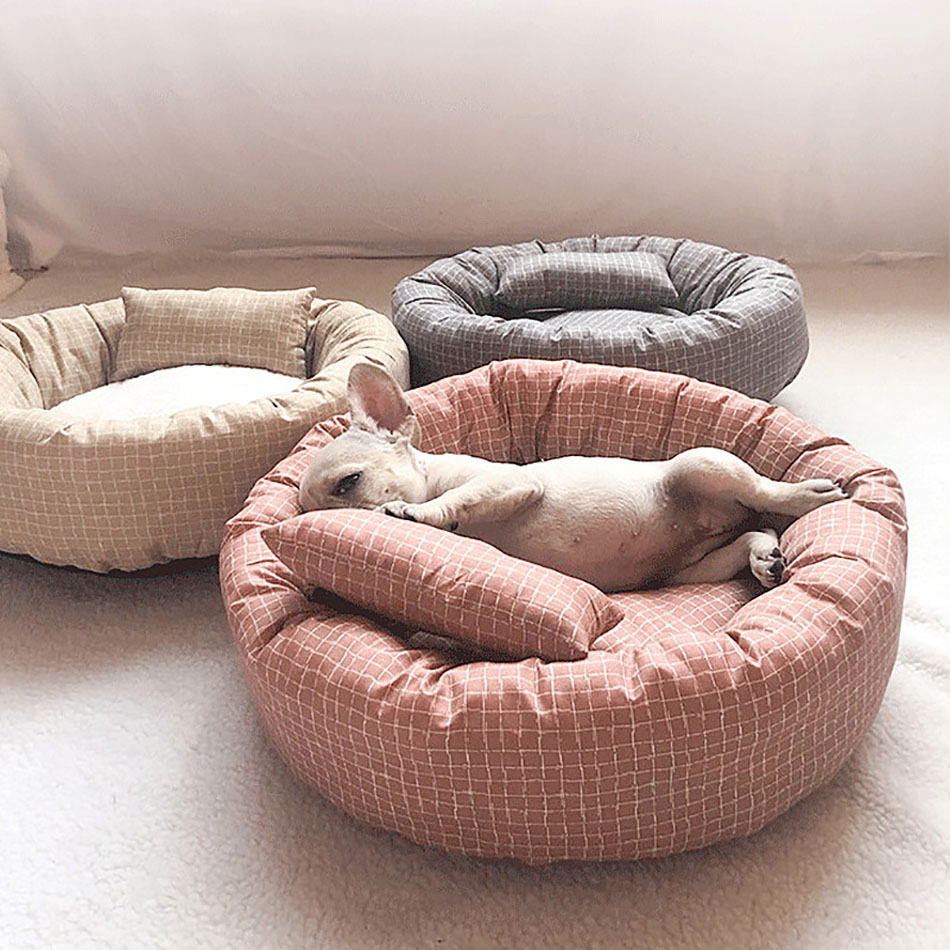 Ổ nệm chó mèo tròn vải cotton thấm hút - dùng được 2 mùa - em bé nằm được