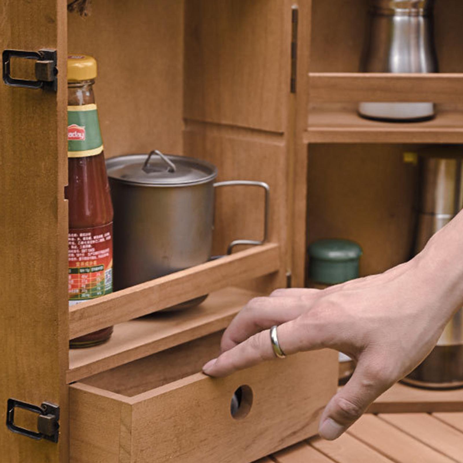 Outdoor Wood Camping Condiment Storage Box BBQ Travel Oil Bottle Spices Container Seasoning Tin Organizer Case