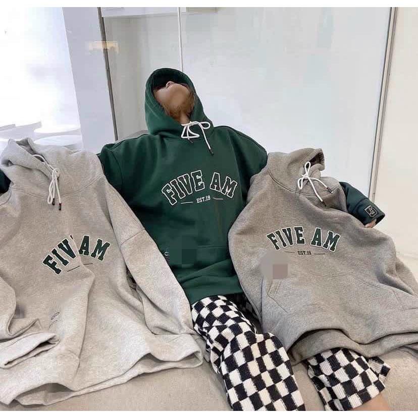 Áo khoác HOODIE nam chất nỉ dày dặn form rộng NÓN 2 LỚP in chữ FIVE.AM
