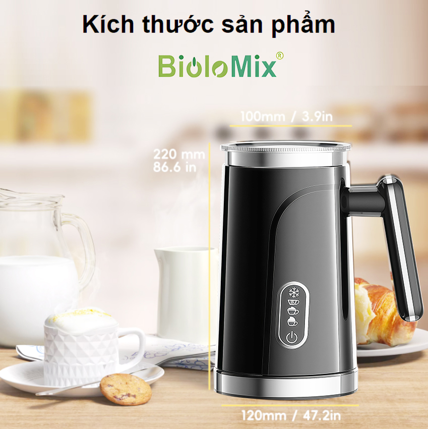 Máy tạo bọt sữa nóng và lạnh 4 trong 1. Thương hiệu Mỹ cao cấp Biolomix - BMF101. Hàng nhập khẩu
