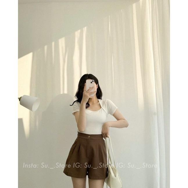 Quần short vải cạp chun ống xếp ly basic
