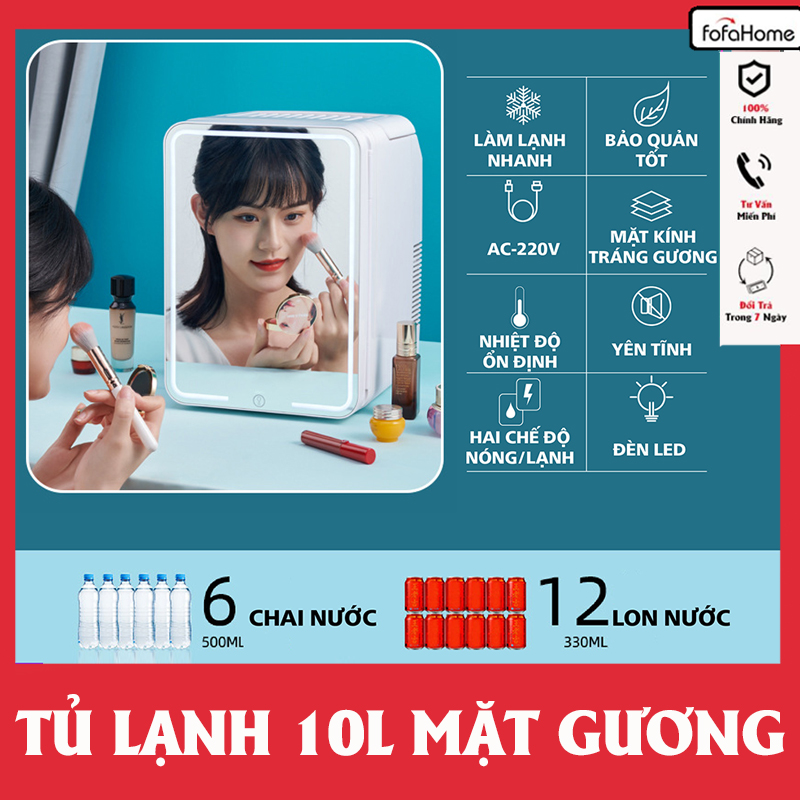 Tủ Lạnh 2 Chiều Nóng Lạnh Mặt Gương Bảo Quản Mỹ Phẩm Có Đèn LED Dung Tích 10L Làm Lạnh Nhanh Tiết Kiệm Không Gian Dùng Trong Gia Đình Hoặc Trên Ôtô Hàng Nhập Khẩu