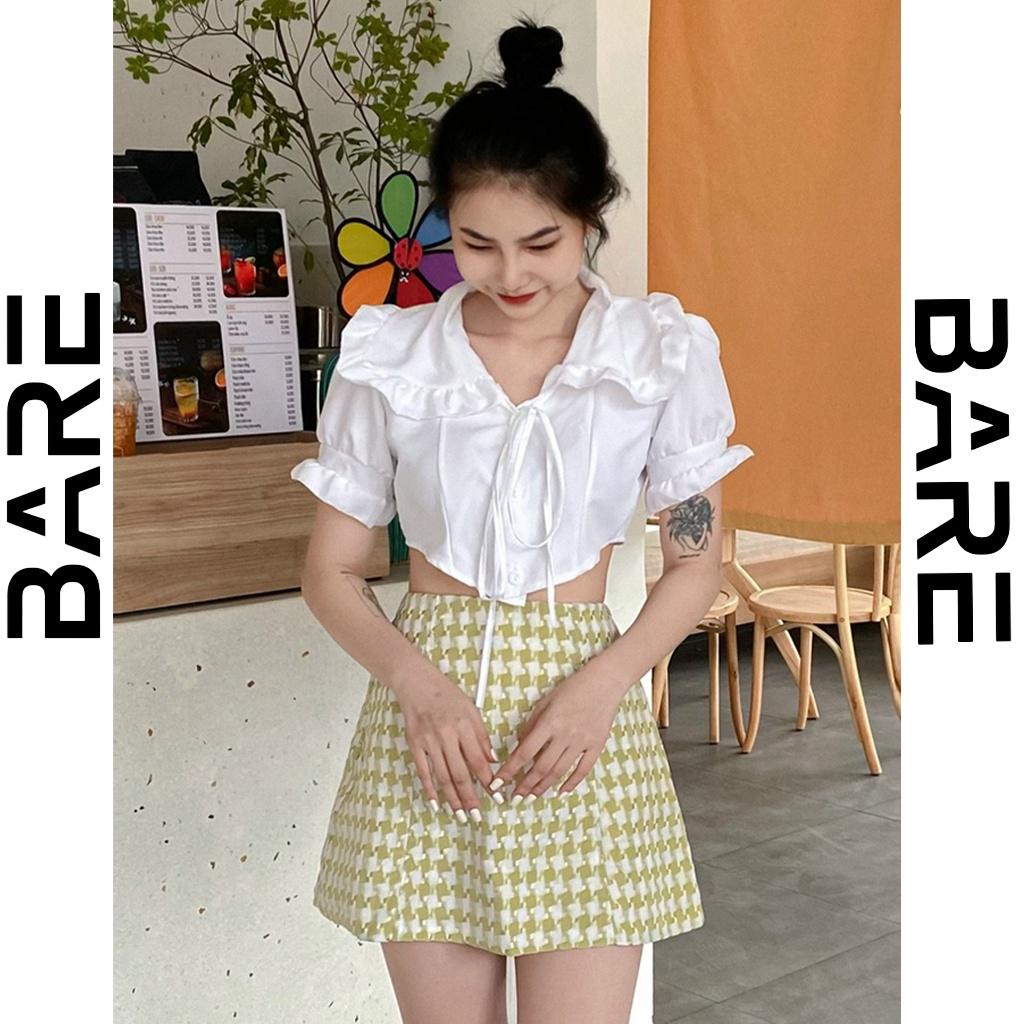 Áo croptop kiểu nữ tay phồng dáng ngắn style Hàn quốc chiết eo dễ thương - AO025