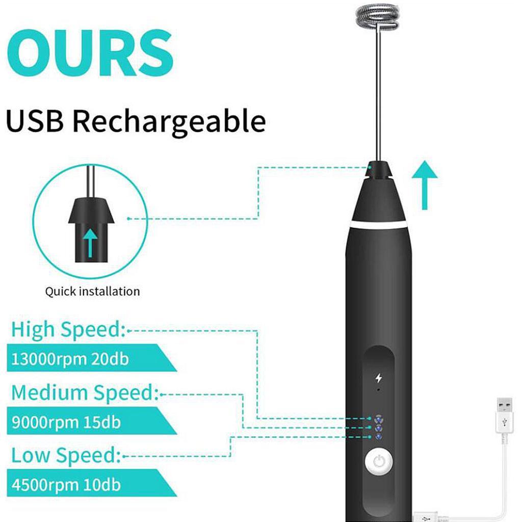 USB Rechargeable Milk Frother Handheld Electric 3