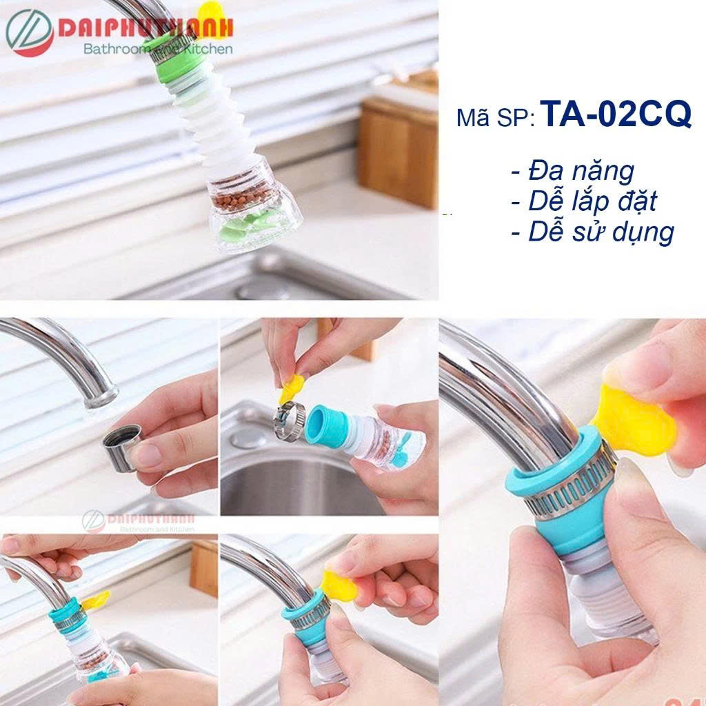 Đầu Nối Tăng Áp Gắn Vòi Rửa Chén Bát Đa Năng - Đầu vòi có thể xoay, lọc cặn bẩn, ren từ 15 đến 24mm