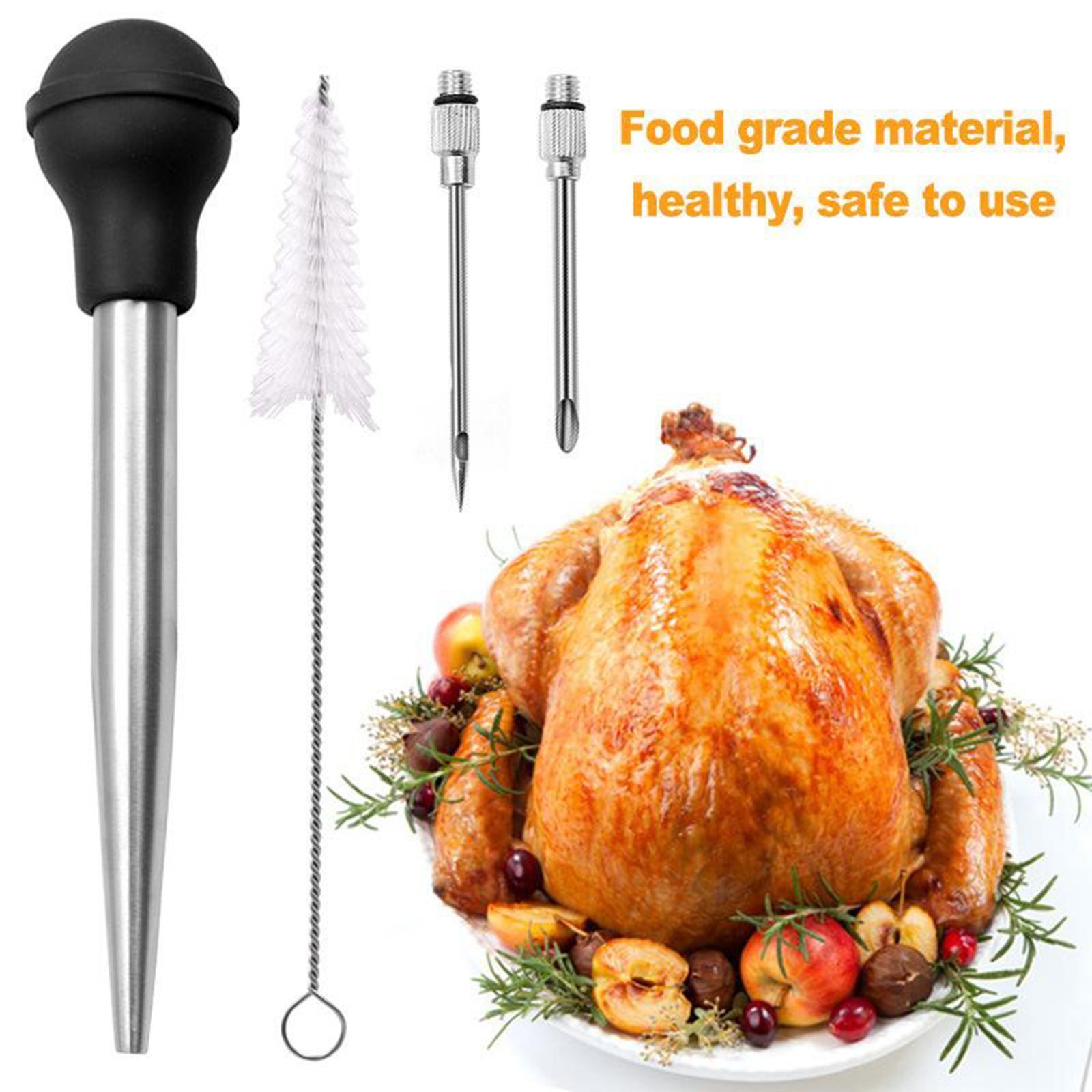 Stainless Turkey Baster Injector Needle Silicone Bulb for Basting Kitchen black